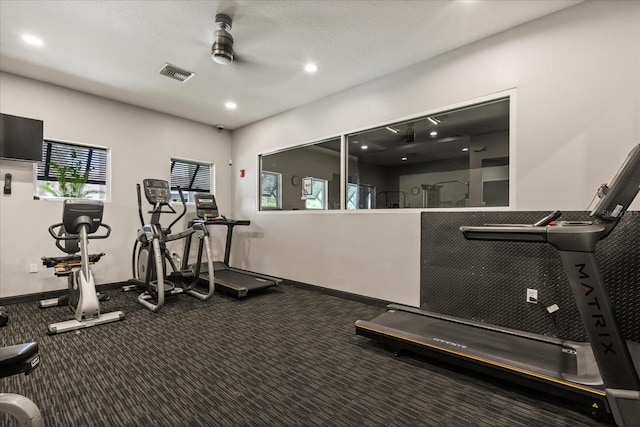 1351 Shinnecock Hills Dr, Davenport, FL 33896 - gym with a ceiling fan, recessed lighting, and carpet flooring