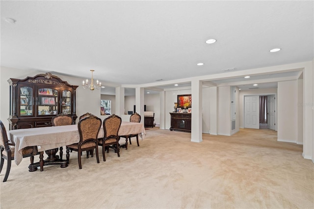 2613 Breezy Meadow Rd, Apopka, FL 32712 - dining room with light colored carpet, a chandelier, and recessed lighting