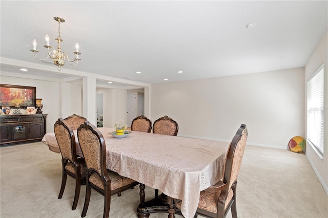 2613 Breezy Meadow Rd, Apopka, FL 32712 - dining area featuring light carpet, a chandelier, and recessed lighting