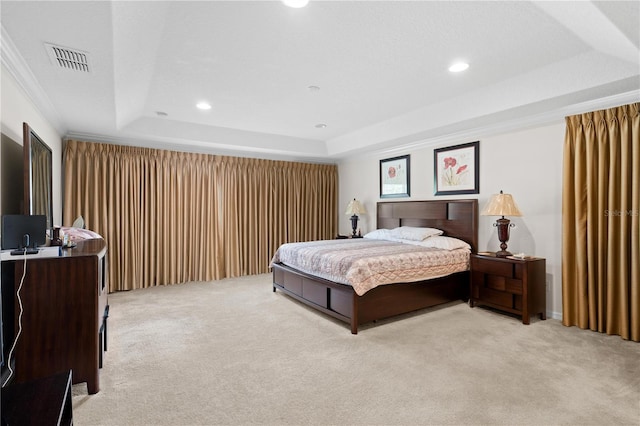 2613 Breezy Meadow Rd, Apopka, FL 32712 - bedroom featuring a tray ceiling, light colored carpet, and recessed lighting