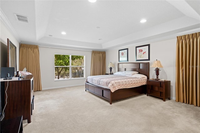 2613 Breezy Meadow Rd, Apopka, FL 32712 - bedroom with a tray ceiling, light carpet, and recessed lighting