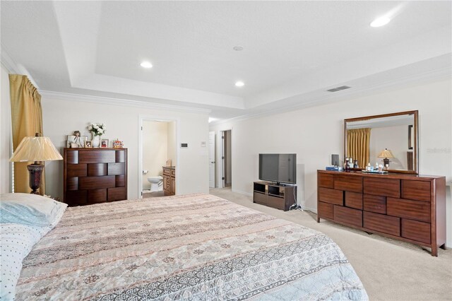 2613 Breezy Meadow Rd, Apopka, FL 32712 - bedroom featuring a raised ceiling, light colored carpet, recessed lighting, and ornamental molding