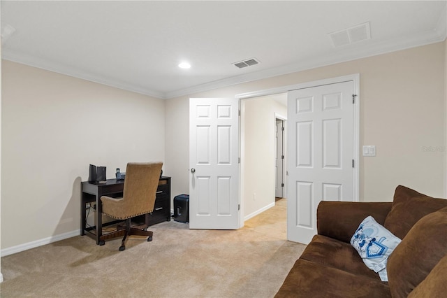 2613 Breezy Meadow Rd, Apopka, FL 32712 - home office featuring light carpet, crown molding, and recessed lighting