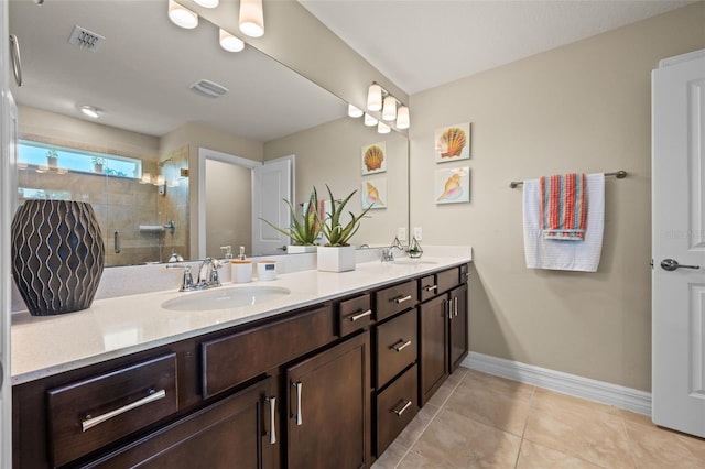 4316 Foggy Oak Ln, Sanford, FL 32773 - bathroom featuring double vanity, a stall shower, and tile patterned flooring