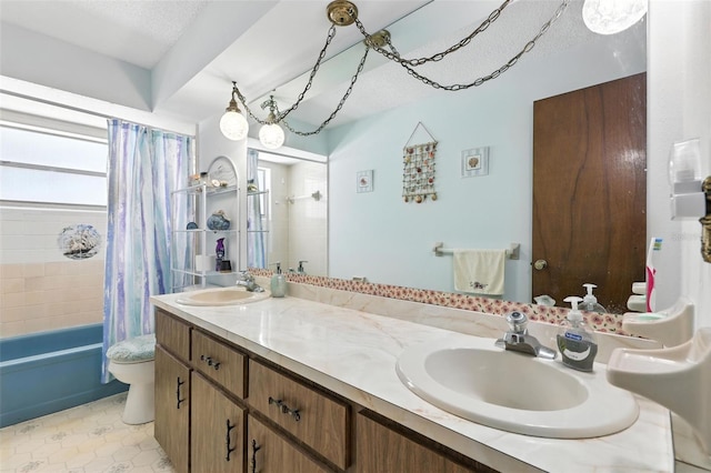 1515 Colonist Ct, Orlando, FL 32818 - bathroom featuring shower / bath combo, double vanity, and tile patterned flooring
