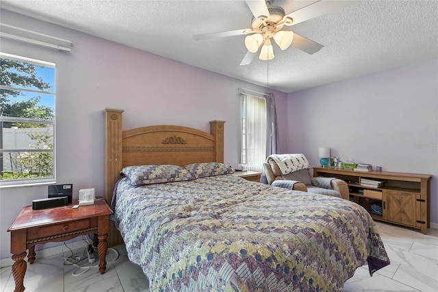 1515 Colonist Ct, Orlando, FL 32818 - bedroom featuring marble finish flooring, multiple windows, a textured ceiling, and a ceiling fan
