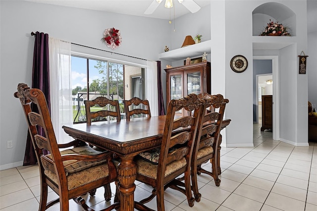 527 Durango Loop St, Davenport, FL 33897 - dining room with light tile patterned floors, a high ceiling, and a ceiling fan