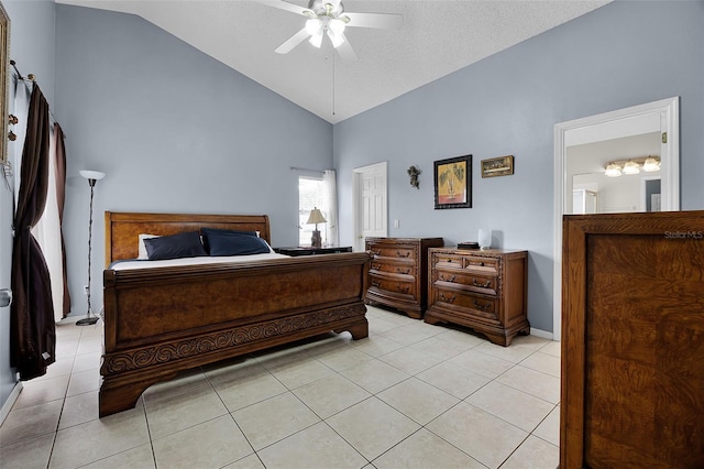 527 Durango Loop St, Davenport, FL 33897 - bedroom featuring light tile patterned floors, high vaulted ceiling, and a ceiling fan