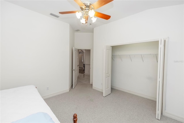 1908 S Farm Rd, Deland, FL 32720 - unfurnished bedroom featuring light carpet, a closet, and ceiling fan