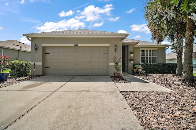 5116 Tempic Dr, Mount Dora, FL 32757 - ranch-style house featuring stucco siding, an attached garage, and driveway