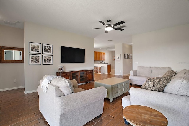 5116 Tempic Dr, Mount Dora, FL 32757 - living room with dark wood-style floors and a ceiling fan