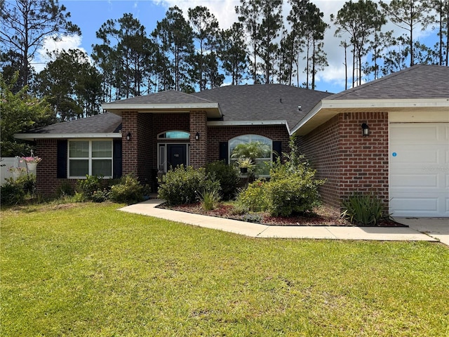 15 Zelda Ct, Palm Coast, FL 32164 - ranch-style home with an attached garage, brick siding, and a front lawn