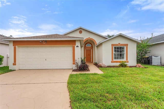 162 Canary Island Cir, Davenport, FL 33837 - view of front of home featuring concrete driveway, stucco siding, a front yard, and an attached garage