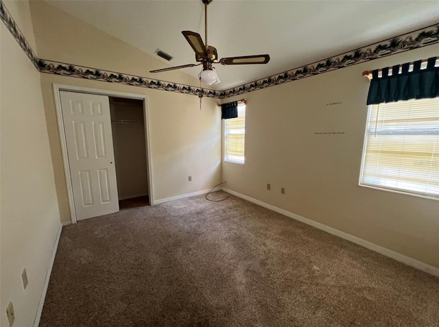 1082 S Fork Cir, Melbourne, FL 32901 - spare room featuring carpet floors, ceiling fan, and vaulted ceiling