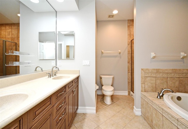 1649 Lake Baldwin Ln, Orlando, FL 32814 - full bath with a bath, double vanity, a stall shower, and tile patterned flooring