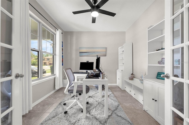 1270 Fountain Coin Loop, Orlando, FL 32828 - office area with french doors, light tile patterned floors, and ceiling fan