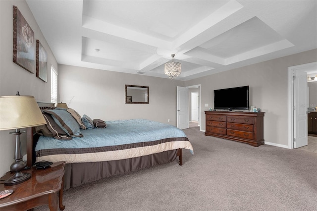 1270 Fountain Coin Loop, Orlando, FL 32828 - bedroom featuring carpet flooring, coffered ceiling, a chandelier, and beam ceiling