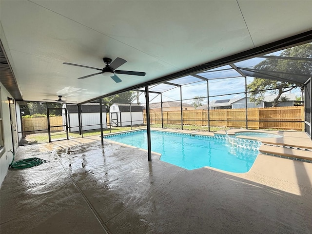 3055 Kirkland St, Deltona, FL 32738 - view of swimming pool featuring a shed, a patio area, and a fenced backyard