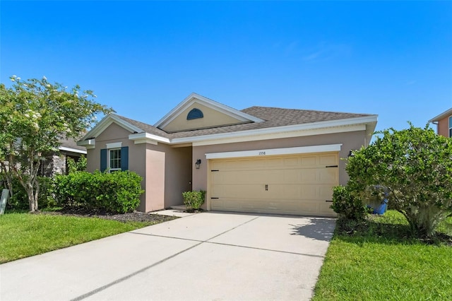 1958 Commander Way, Kissimmee, FL 34746 - single story home with stucco siding, a garage, driveway, and roof with shingles
