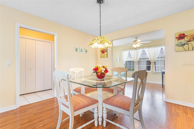8076 SE 174th Belhaven Loop, The Villages, FL 32162 - dining space with light wood-style flooring, a textured ceiling, and a ceiling fan
