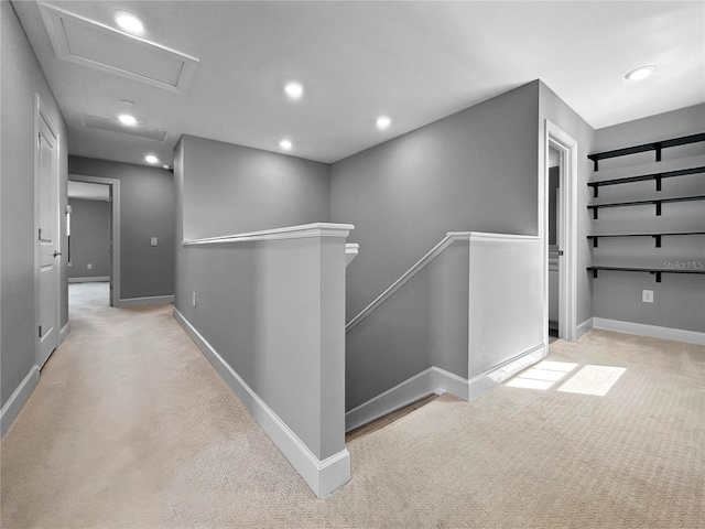 6256 Baywood Ct, Bradenton, FL 34211 - corridor with attic access, an upstairs landing, carpet floors, and recessed lighting