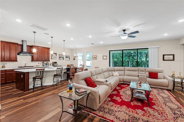 13525 Gorgona Isle Dr, Windermere, FL 34786 - living room with dark wood-style flooring, recessed lighting, and a ceiling fan