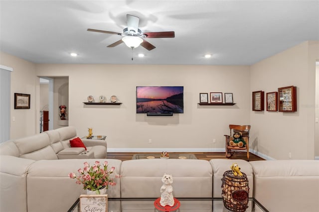 13525 Gorgona Isle Dr, Windermere, FL 34786 - living room with ceiling fan, wood finished floors, and recessed lighting