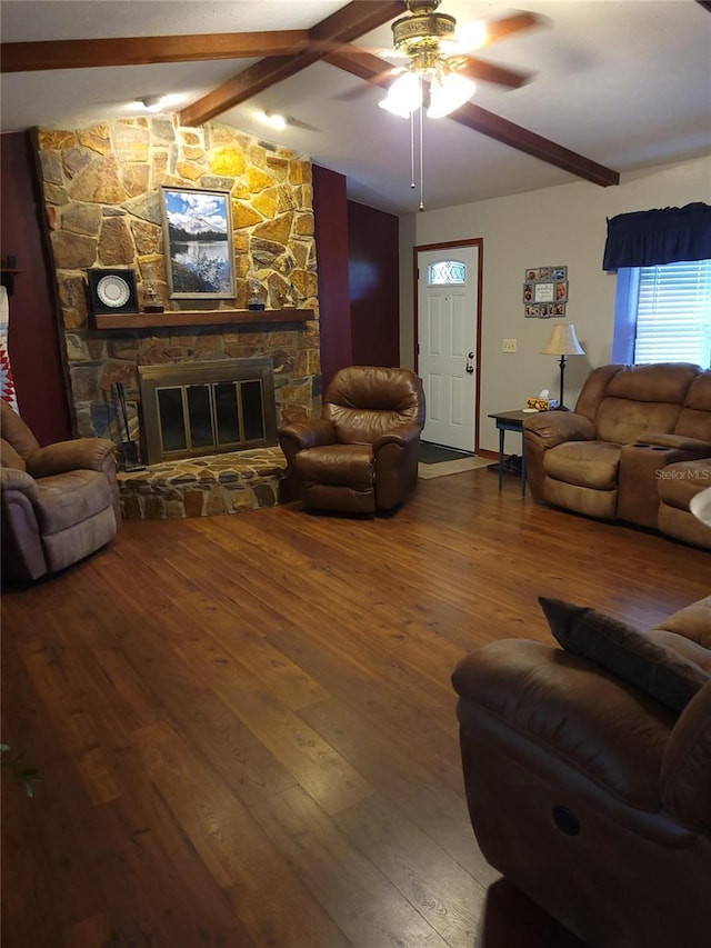 2320 NE 43rd St, Ocala, FL 34479 - living area with a fireplace, hardwood / wood-style floors, and a ceiling fan