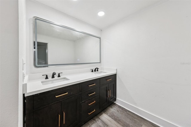 18015 Beach St, Umatilla, FL 32784 - bathroom with wood finished floors and double vanity