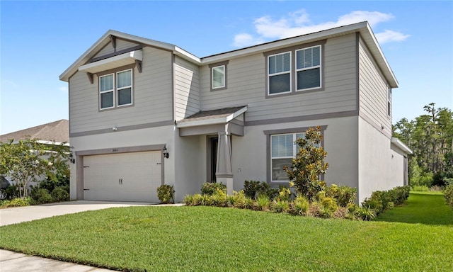 5065 Sparkling Water Way, Kissimmee, FL 34746 - view of front of home with an attached garage, stucco siding, a front yard, and concrete driveway