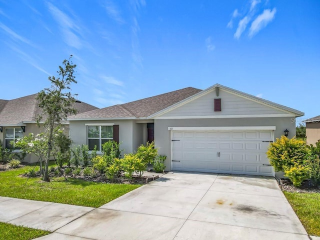 313 Sofia Ln, Lake Alfred, FL 33850 - ranch-style home with a garage, concrete driveway, stucco siding, and roof with shingles