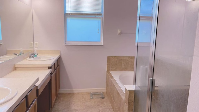 12630 Old Plantation Ln, Orlando, FL 32824 - full bathroom with vanity, a bath, tile patterned flooring, and a shower with shower door
