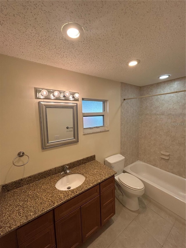 9504 W Cluster Ave, Tampa, FL 33615 - full bath with vanity, bathing tub / shower combination, tile patterned floors, a textured ceiling, and recessed lighting