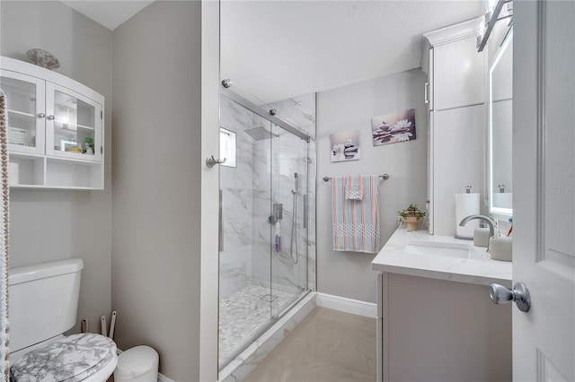 13217 Briar Forest Ct, Orlando, FL 32828 - bathroom featuring marble finish floors, vanity, and a marble finish shower