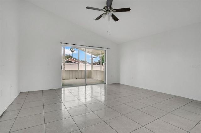118 Sir Phillips Dr, Davenport, FL 33837 - empty room featuring high vaulted ceiling, light tile patterned flooring, and a ceiling fan