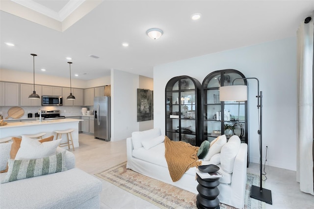 1530 Groveline Rd, Saint Cloud, FL 34771 - living room featuring recessed lighting and crown molding