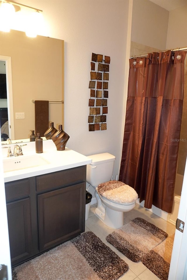 bathroom with vanity, tile patterned flooring, and shower / bathtub combination with curtain