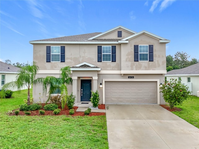 16436 Fernridge St, Clermont, FL 34714 - view of front of home featuring stucco siding, a garage, concrete driveway, a front yard, and a shingled roof
