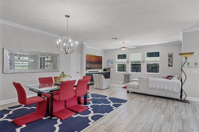 100 Verde Way, Debary, FL 32713 - dining area featuring a chandelier, plenty of natural light, wood finished floors, ornamental molding, and a textured ceiling