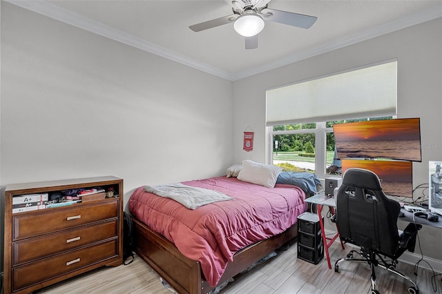 100 Verde Way, Debary, FL 32713 - bedroom featuring ornamental molding, wood finished floors, an office area, and a ceiling fan