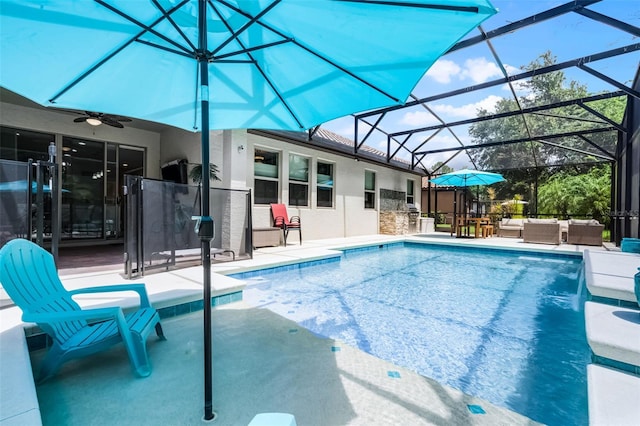 100 Verde Way, Debary, FL 32713 - outdoor pool featuring an outdoor hangout area, a patio, a lanai, and a ceiling fan