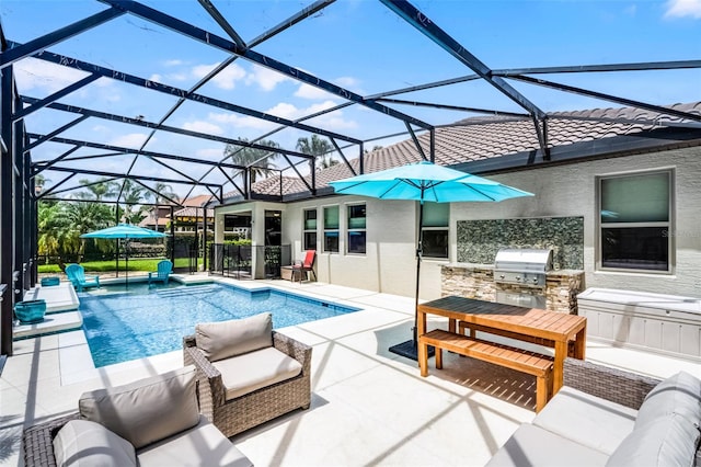 100 Verde Way, Debary, FL 32713 - outdoor pool featuring an outdoor kitchen, a patio, and a lanai