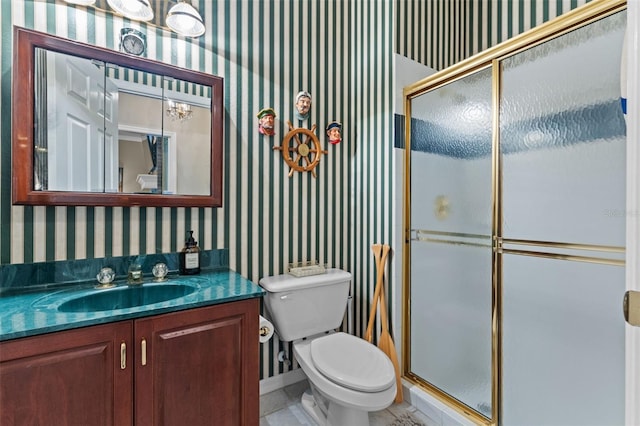 11613 Swift Water Cir, Orlando, FL 32817 - full bathroom featuring wallpapered walls, vanity, and a stall shower