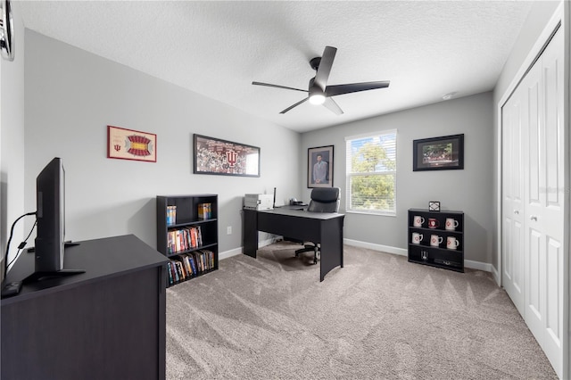 2412 Camden Park Ave, Davenport, FL 33837 - home office with ceiling fan, carpet floors, and a textured ceiling