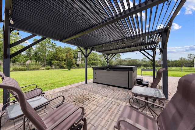 2412 Camden Park Ave, Davenport, FL 33837 - fenced backyard with a hot tub, a patio area, and view of scattered trees