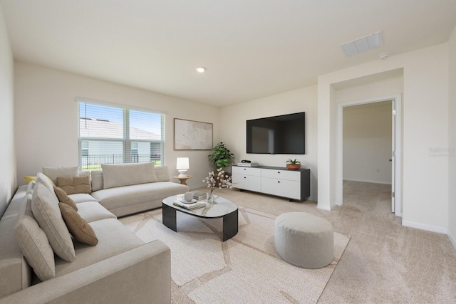 3241 Silas Dr, New Smyrna Beach, FL 32168 - living area featuring light carpet and baseboards