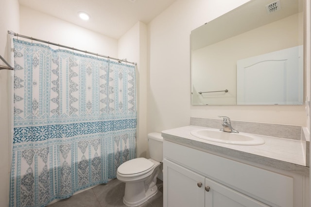 3241 Silas Dr, New Smyrna Beach, FL 32168 - bathroom featuring vanity, tile patterned floors, and a shower with curtain