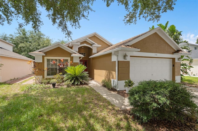 1048 Woodsong Way, Clermont, FL 34714 - ranch-style home featuring stucco siding, an attached garage, and a front yard