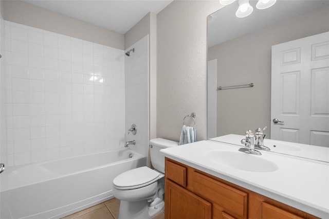 594 Hernando Pl, Clermont, FL 34715 - bathroom with vanity, shower / washtub combination, tile patterned floors, and a textured wall