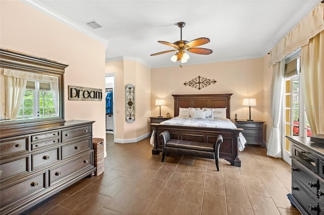 8424 Lake Burden Cir, Windermere, FL 34786 - bedroom featuring crown molding, wood tiled floors, a spacious closet, and ceiling fan